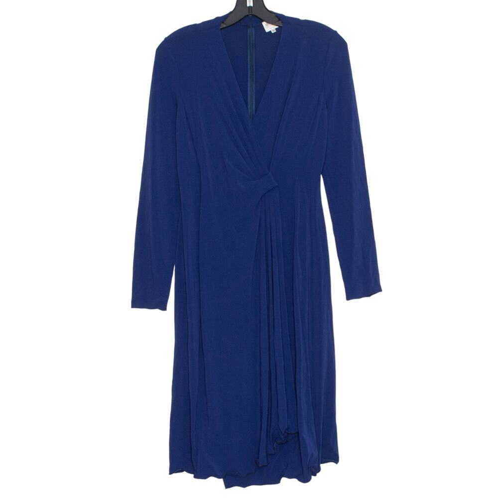 Armani Collezioni Wrap Dress Blue Italy 46 10 Minimalist Quiet Luxury Old Money